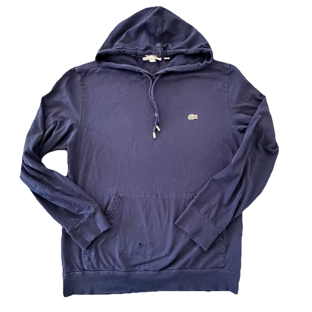 Lacoste Navy Alligator Logo Hooded Long Sleeve Shirt Size M Peru Preppy